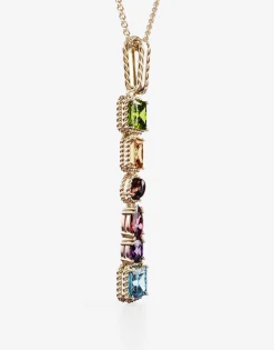 Rainbow alphabet I pendant in yellow gold with multicolor fine gems