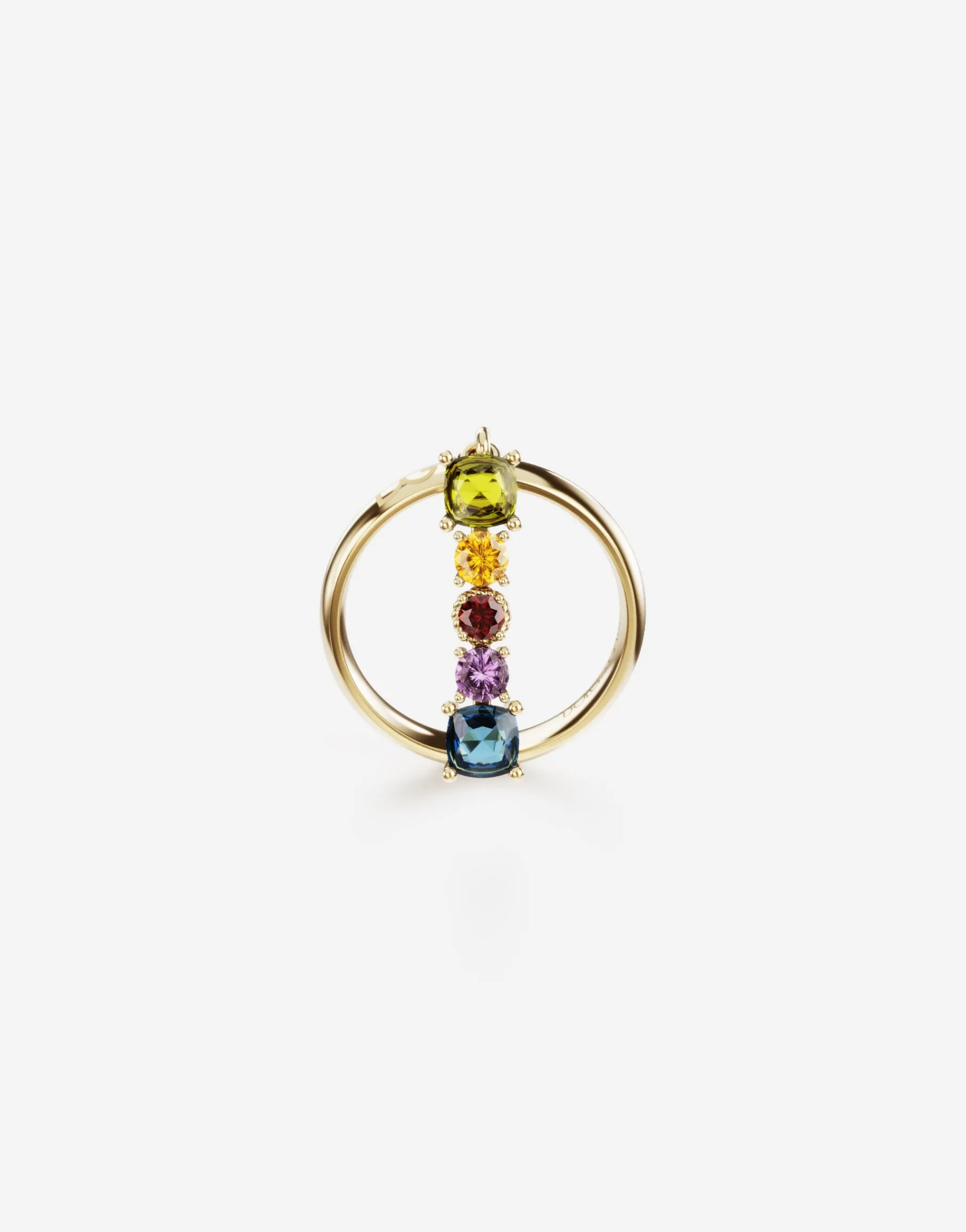 Rainbow alphabet I ring in yellow gold with multicolor fine gems