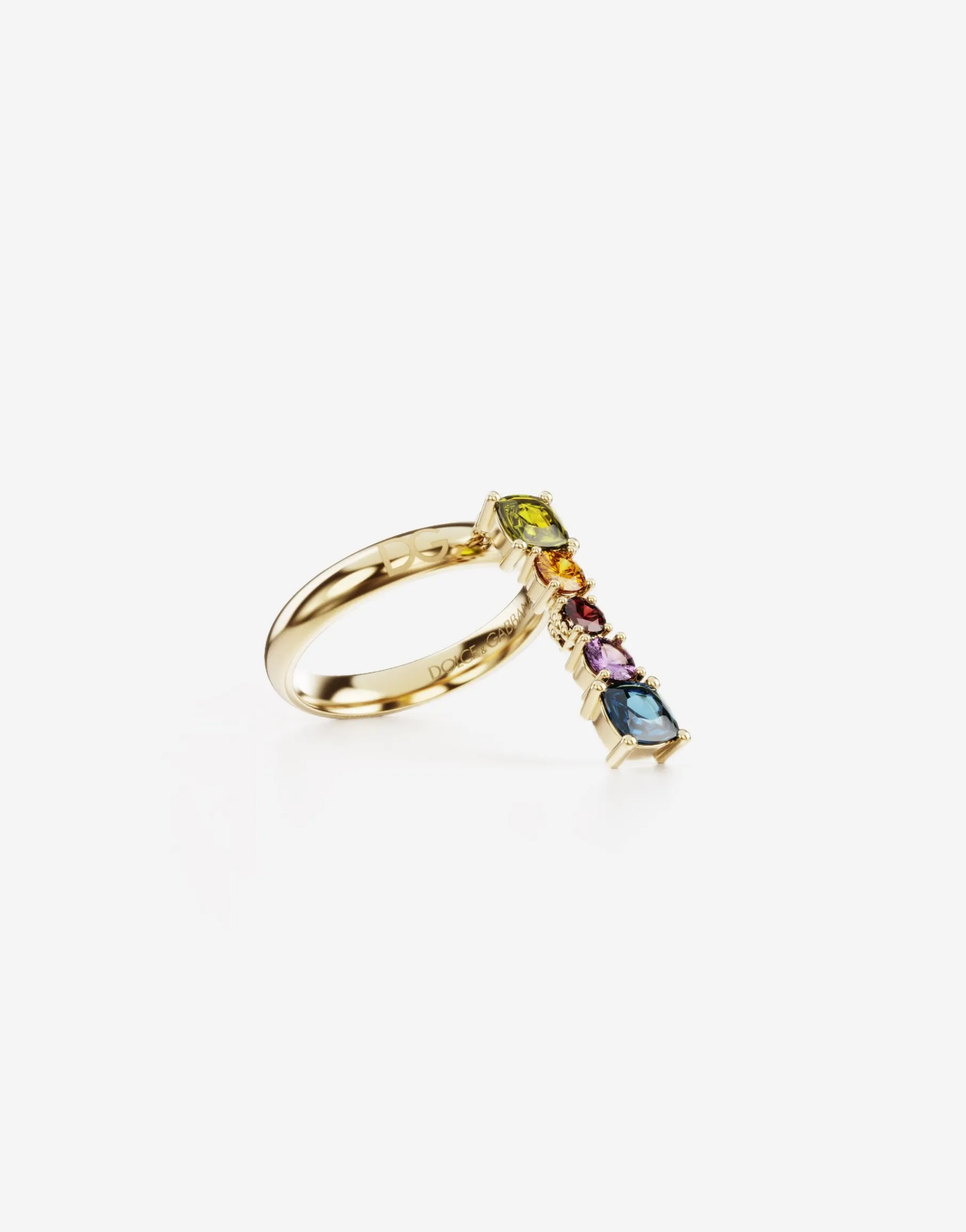 Rainbow alphabet I ring in yellow gold with multicolor fine gems