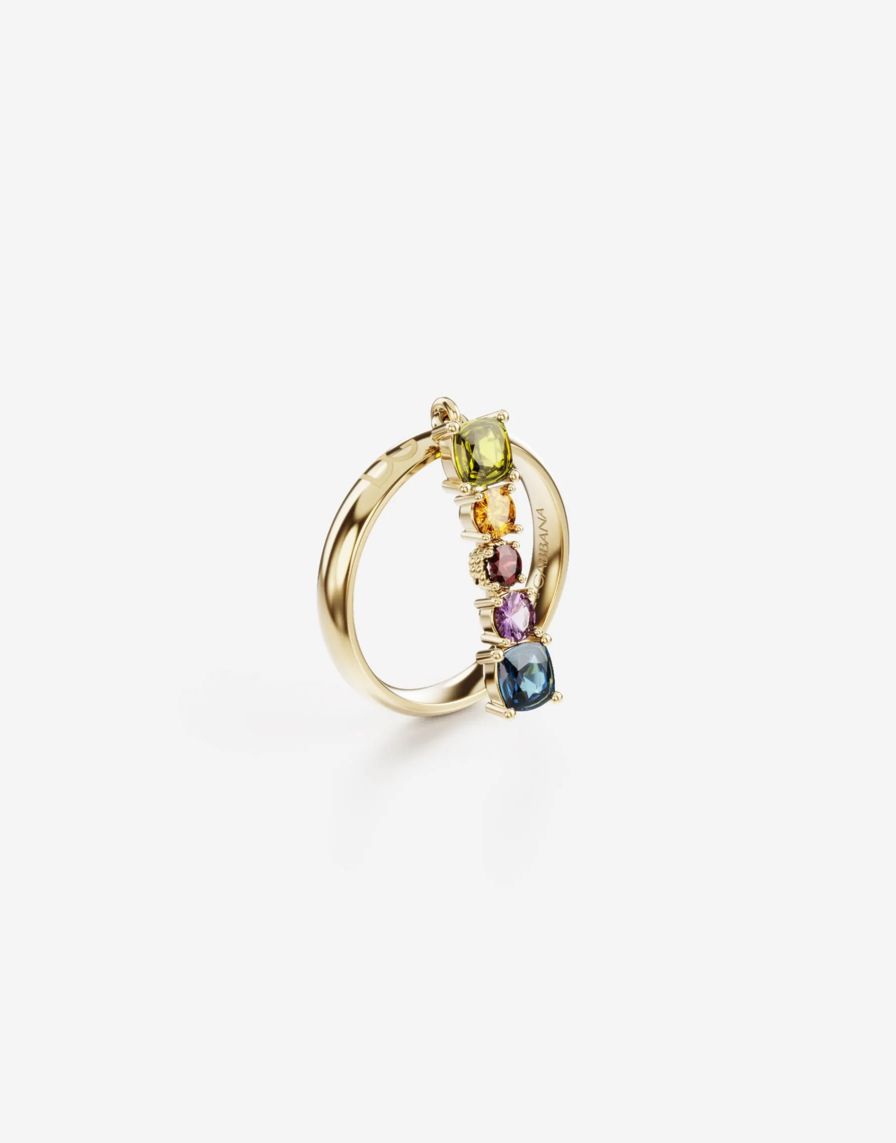 Rainbow alphabet I ring in yellow gold with multicolor fine gems