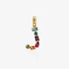 Rainbow alphabet J 18 kt yellow gold charm with multicolor fine gems