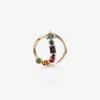 Rainbow alphabet J ring in yellow gold with multicolor fine gems