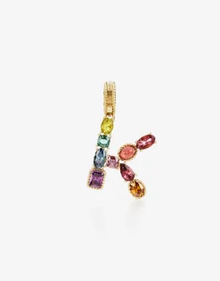 Rainbow alphabet K 18 kt yellow gold charm with multicolor fine gems