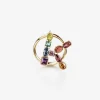 Rainbow alphabet K ring in yellow gold with multicolor fine gems