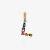 Rainbow alphabet L 18 kt yellow gold charm with multicolor fine gems