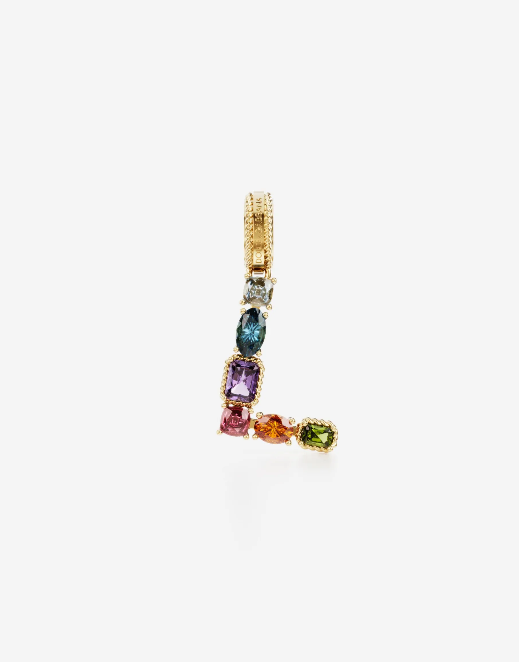 Rainbow alphabet L 18 kt yellow gold charm with multicolor fine gems