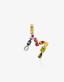 Rainbow alphabet M 18 kt yellow gold charm with multicolor fine gems