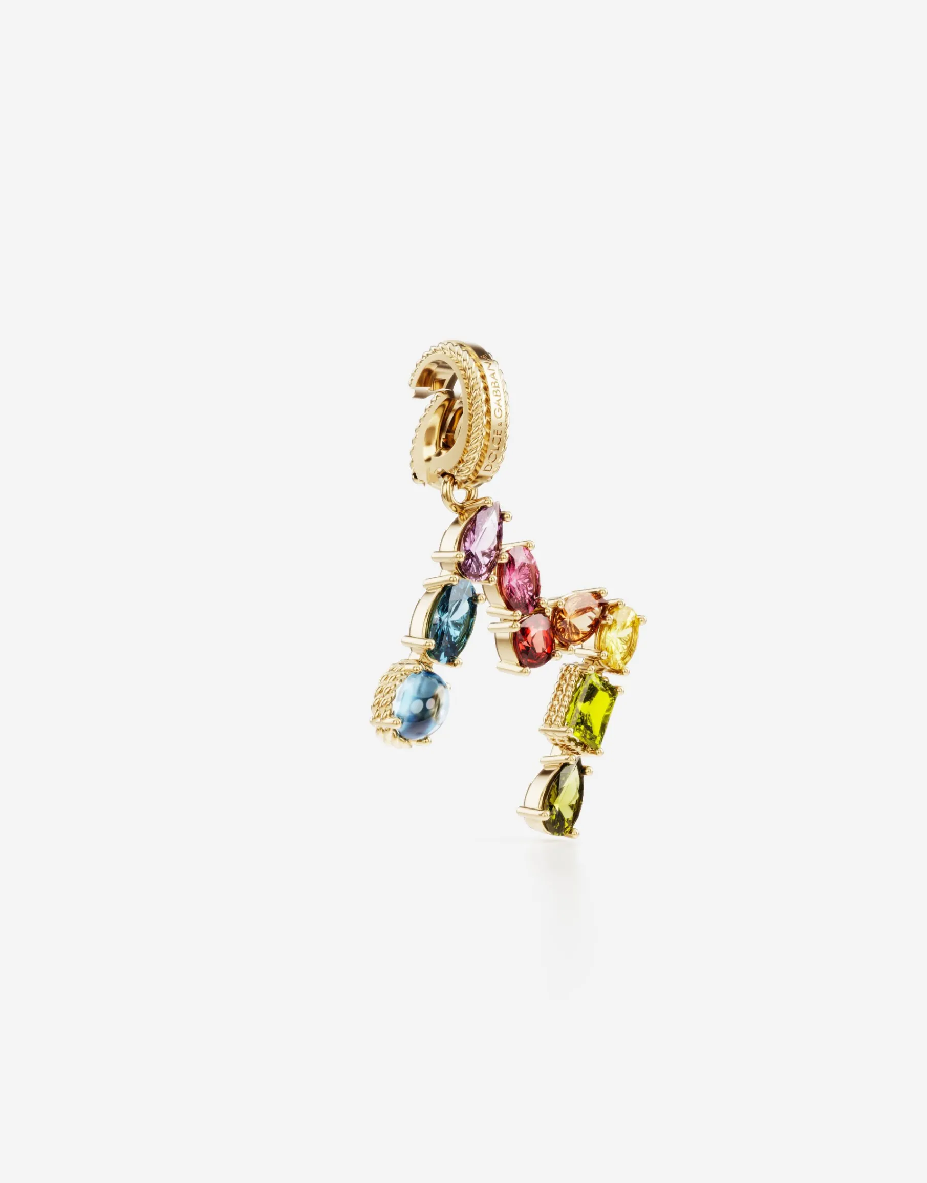 Rainbow alphabet M 18 kt yellow gold charm with multicolor fine gems