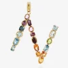 Rainbow alphabet N 18 kt yellow gold charm with multicolor fine gems
