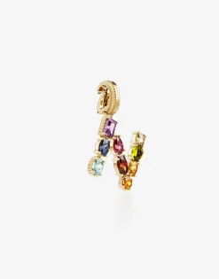 Rainbow alphabet N 18 kt yellow gold charm with multicolor fine gems