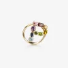 Rainbow alphabet P ring in yellow gold with multicolor fine gems