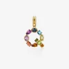 Rainbow alphabet Q 18 kt yellow gold charm with multicolor fine gems