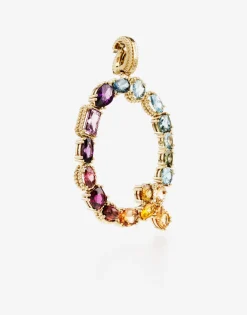 Rainbow alphabet Q 18 kt yellow gold charm with multicolor fine gems