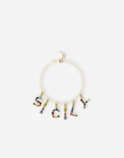 Rainbow alphabet Q 18 kt yellow gold charm with multicolor fine gems