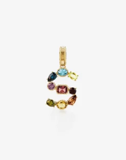 Rainbow alphabet S 18 kt yellow gold charm with multicolor fine gems