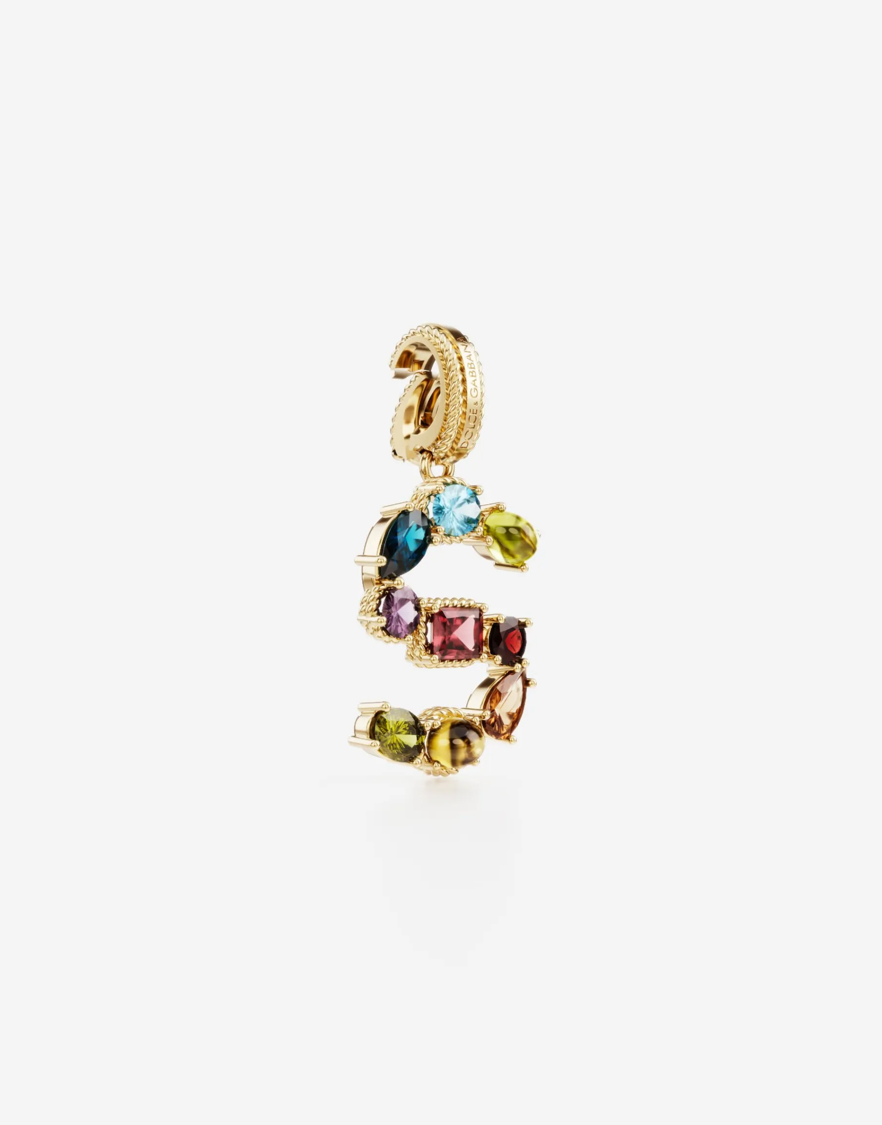 Rainbow alphabet S 18 kt yellow gold charm with multicolor fine gems