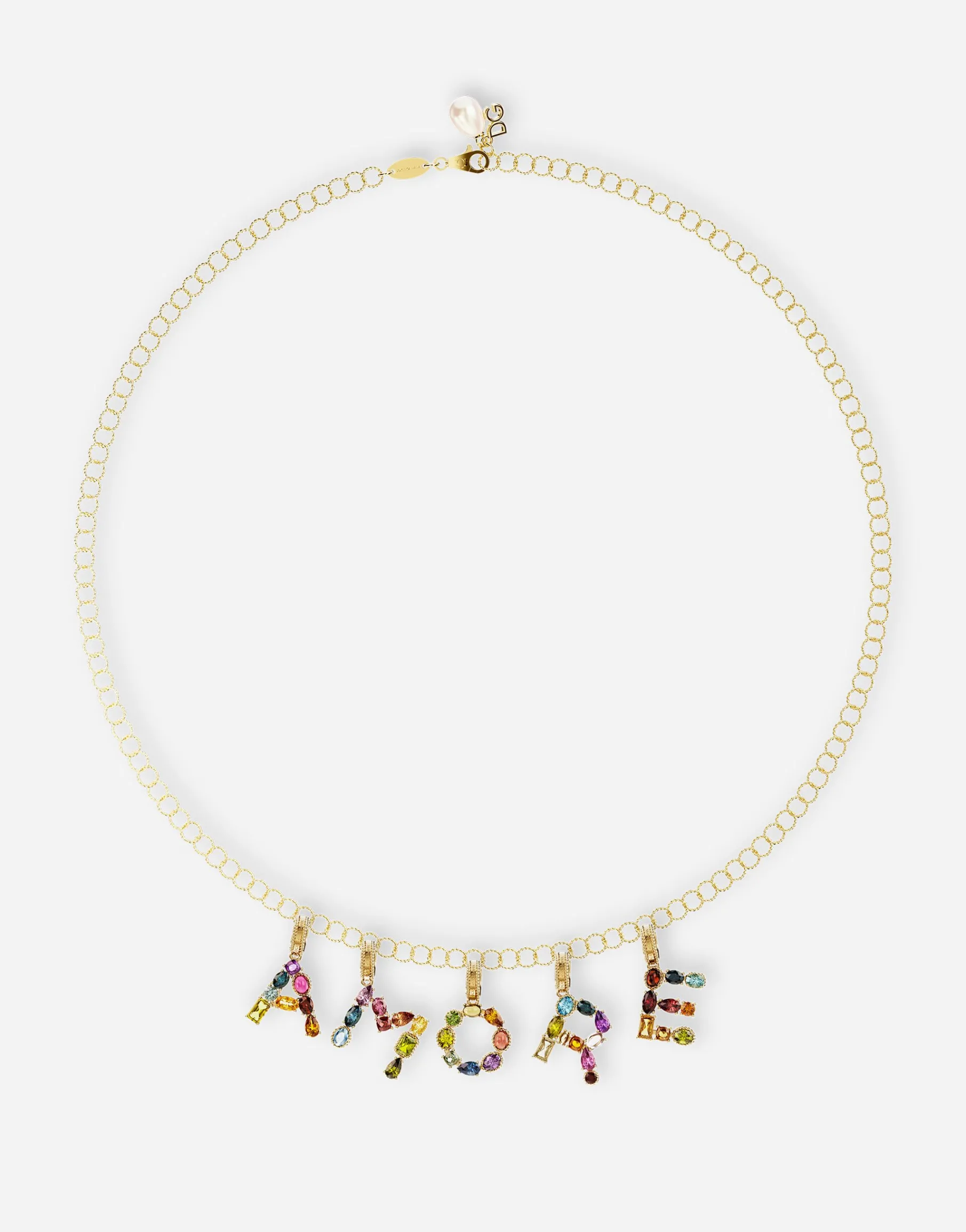 Rainbow alphabet S 18 kt yellow gold charm with multicolor fine gems