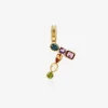 Rainbow alphabet T 18 kt yellow gold charm with multicolor fine gems