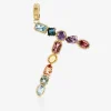 Rainbow alphabet T 18 kt yellow gold charm with multicolor fine gems