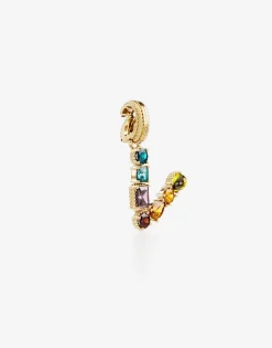Rainbow alphabet V 18 kt yellow gold charm with multicolor fine gems