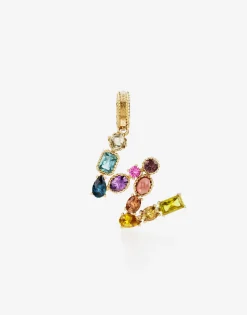 Rainbow alphabet W 18 kt yellow gold charm with multicolor fine gems