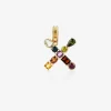Rainbow alphabet X 18 kt yellow gold charm with multicolor fine gems