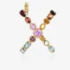 Rainbow alphabet X 18 kt yellow gold charm with multicolor fine gems