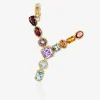 Rainbow alphabet Y 18 kt yellow gold charm with multicolor fine gems