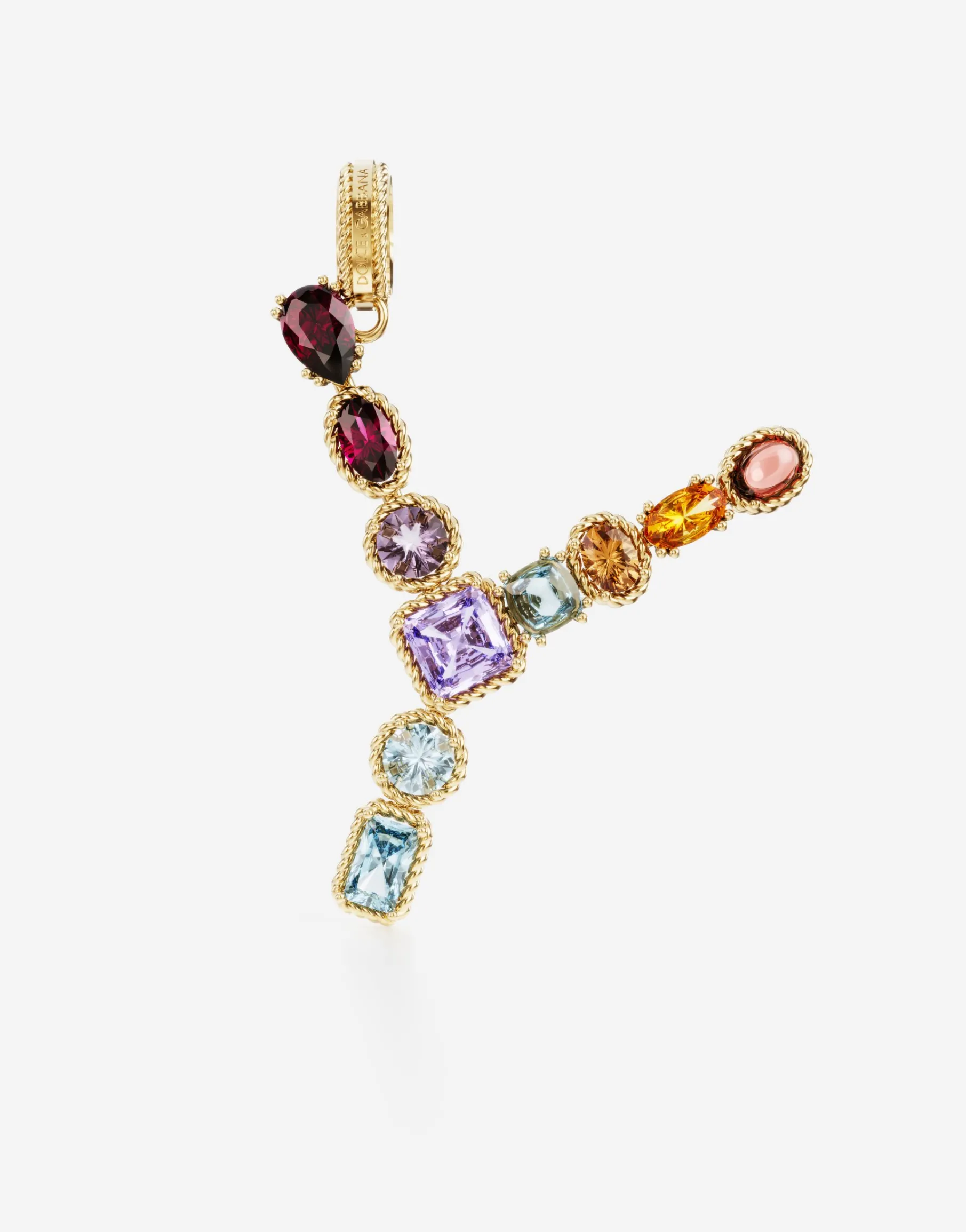 Rainbow alphabet Y 18 kt yellow gold charm with multicolor fine gems