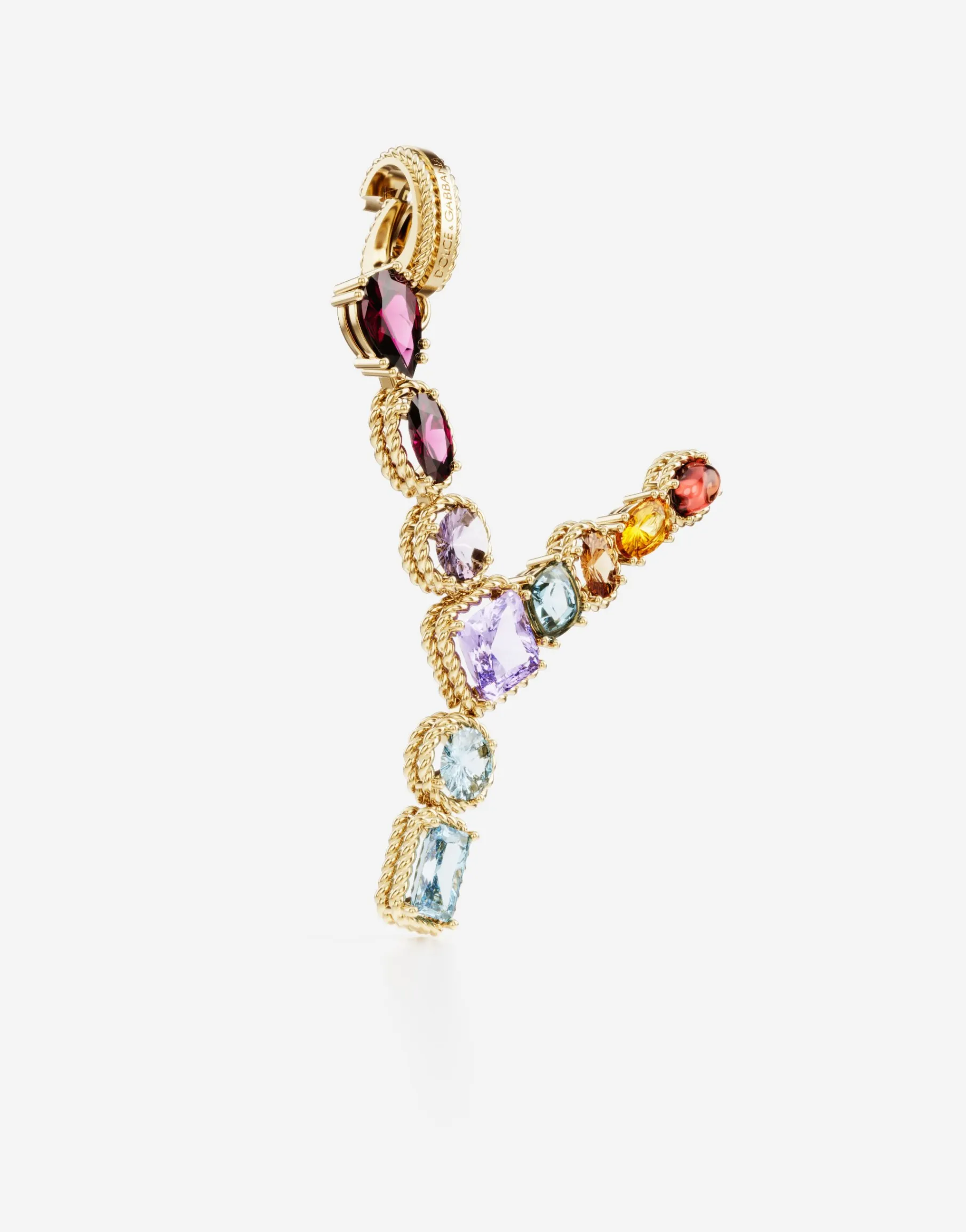 Rainbow alphabet Y 18 kt yellow gold charm with multicolor fine gems