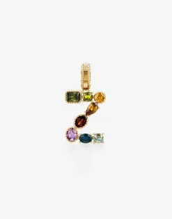 Rainbow alphabet Z 18 kt yellow gold charm with multicolor fine gems