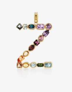 Rainbow alphabet Z 18 kt yellow gold charm with multicolor fine gems