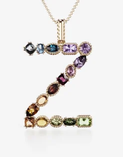 Rainbow alphabet Z pendant in yellow gold with multicolor fine gems