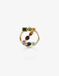 Rainbow alphabet Z ring in yellow gold with multicolor fine gems