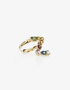 Rainbow alphabet Z ring in yellow gold with multicolor fine gems