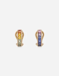 Rainbow earrings in yellow gold 18kt with multicolor sapphires and diamonds