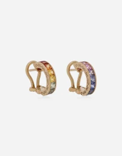 Rainbow earrings in yellow gold 18kt with multicolor sapphires and diamonds