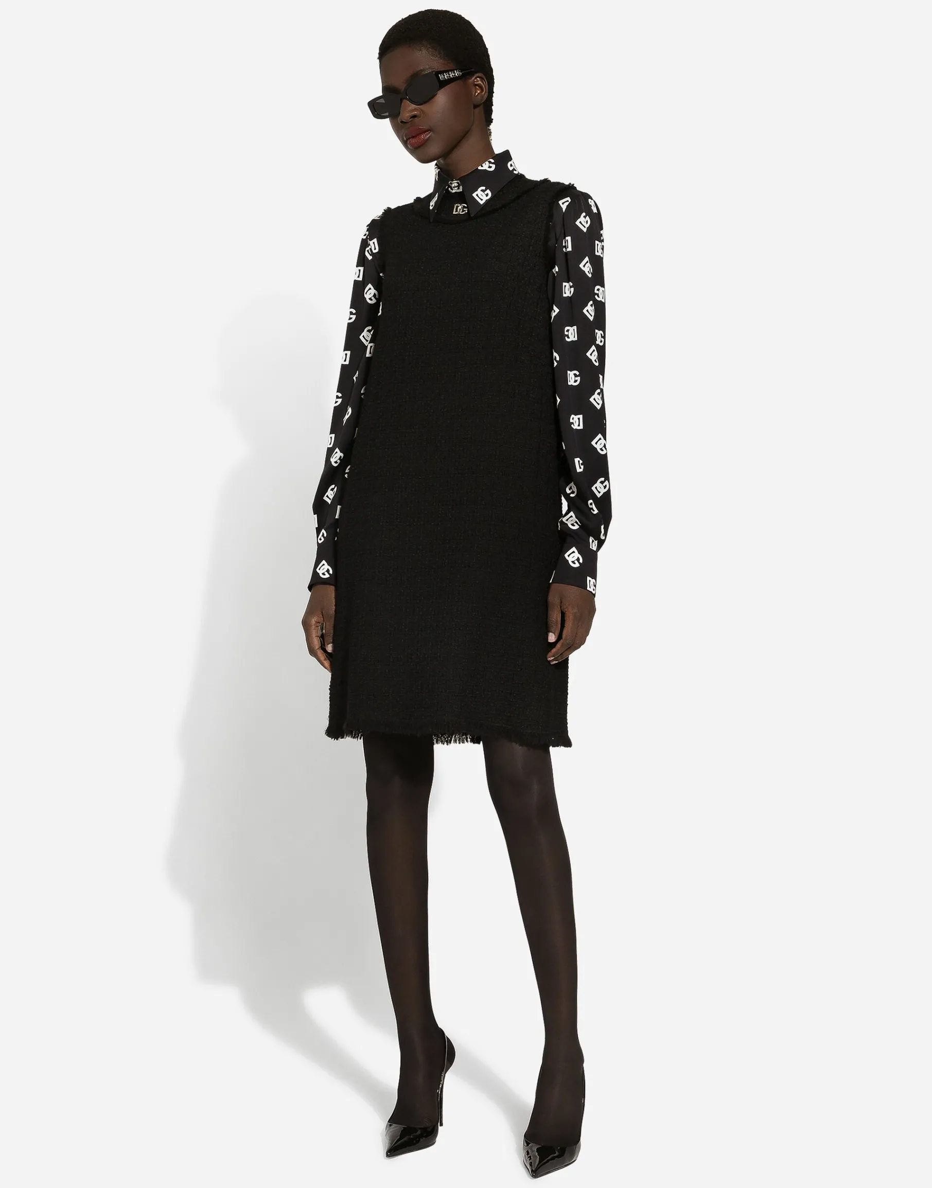 Raschel tweed calf-length dress with DG logo