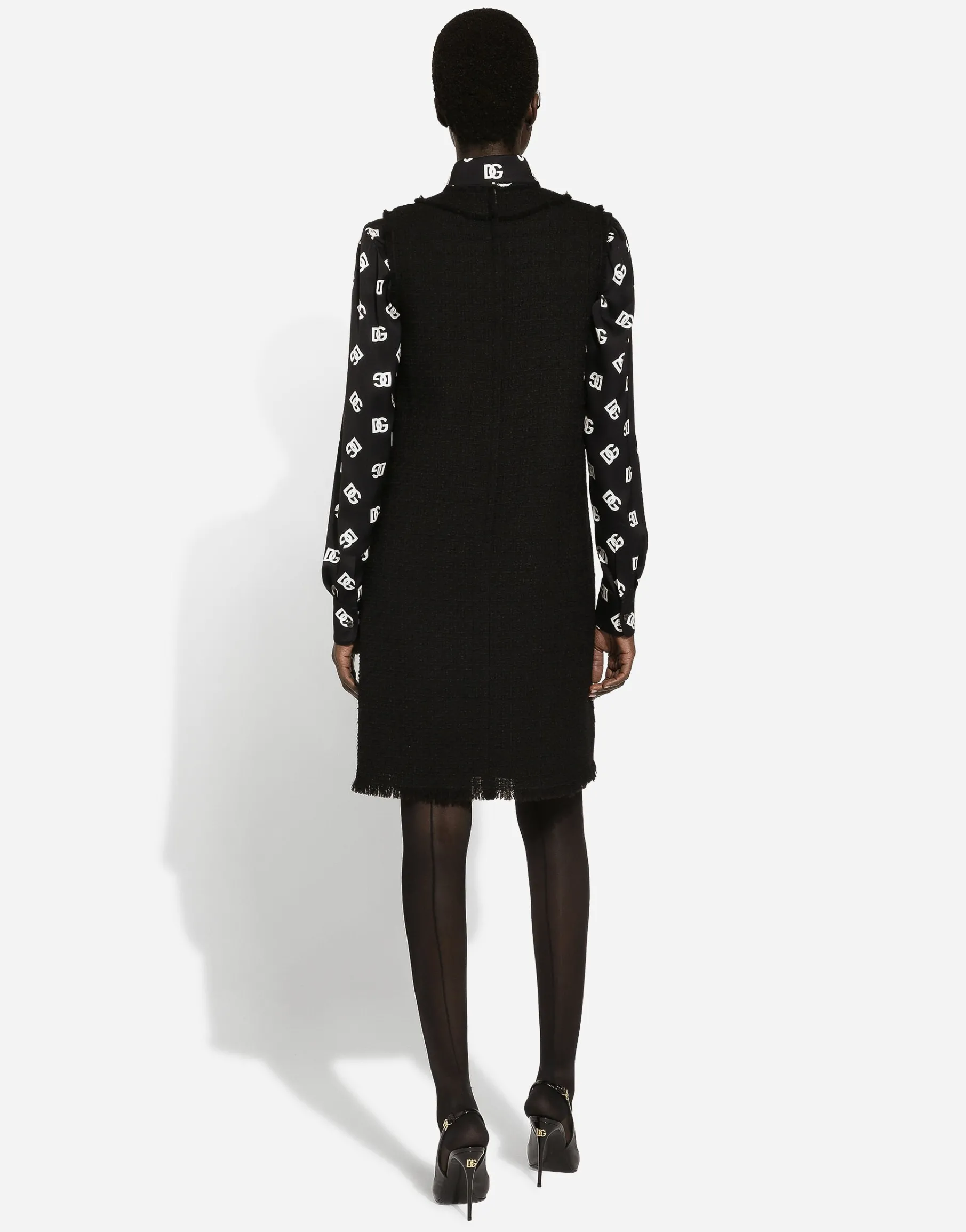 Raschel tweed calf-length dress with DG logo