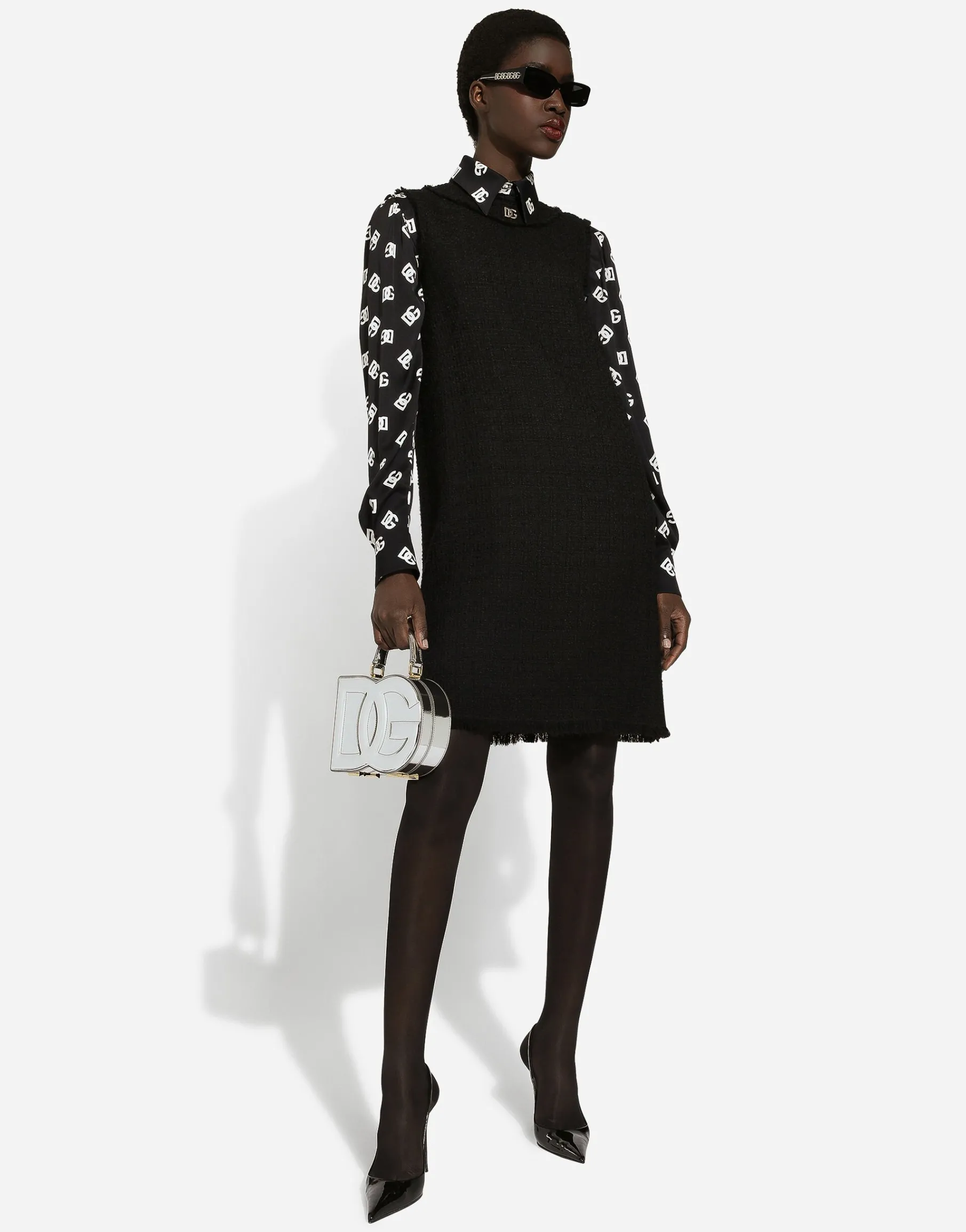 Raschel tweed calf-length dress with DG logo