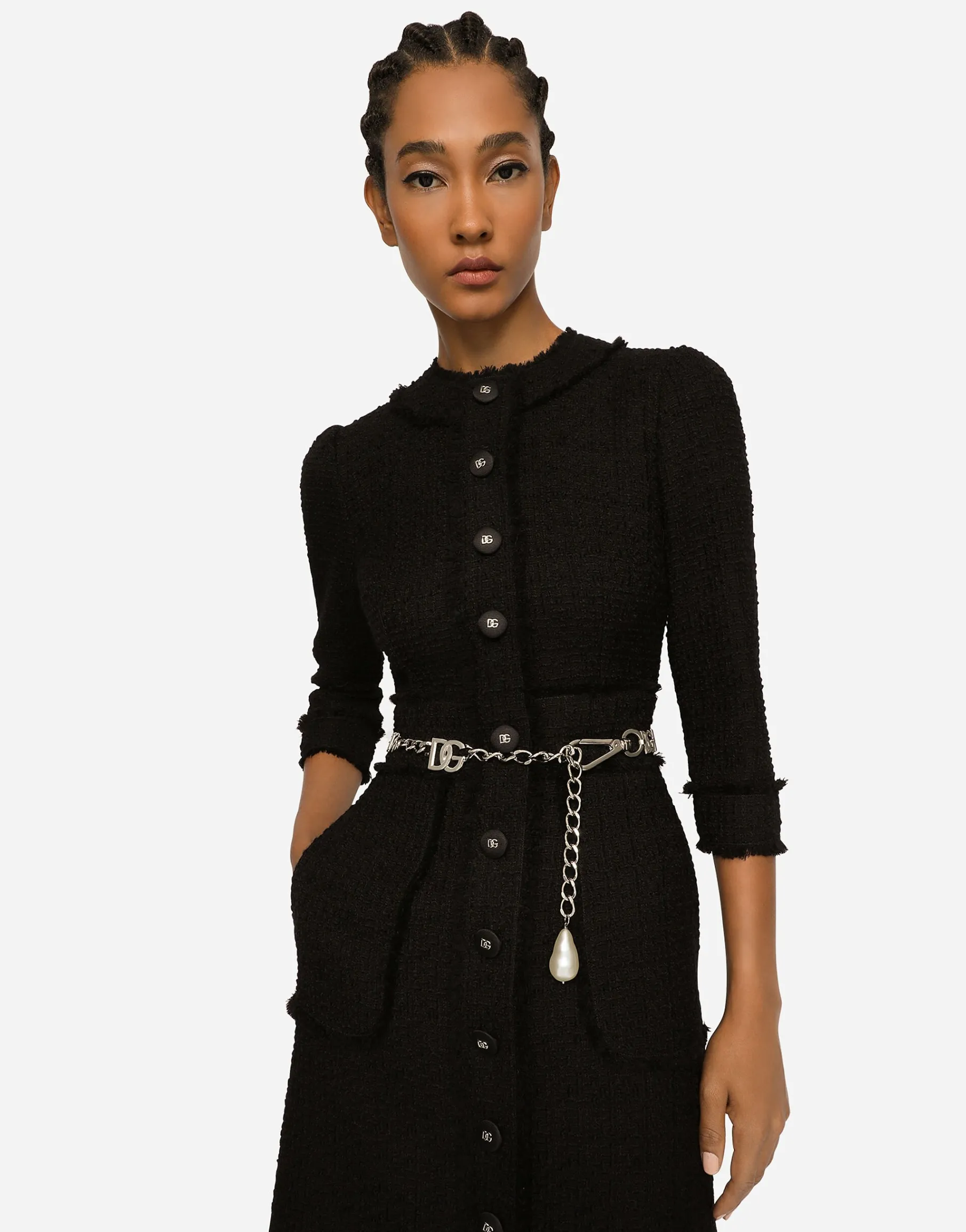 Raschel tweed midi dress