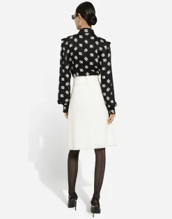 Raschel tweed midi skirt with central slit