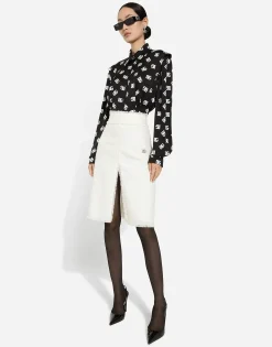 Raschel tweed midi skirt with central slit
