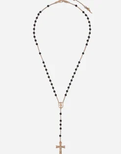 Red gold Devotion rosary necklace with black jade spheres