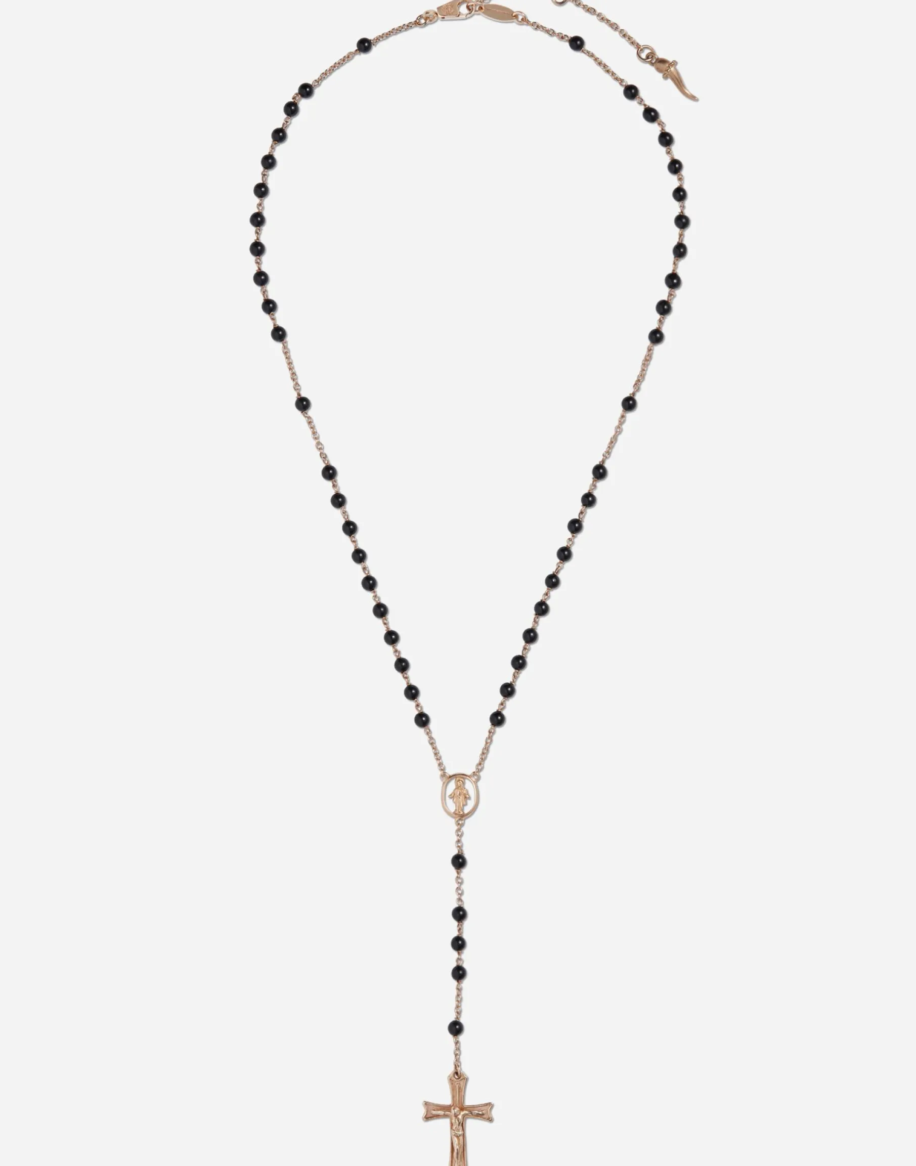 Red gold Devotion rosary necklace with black jade spheres