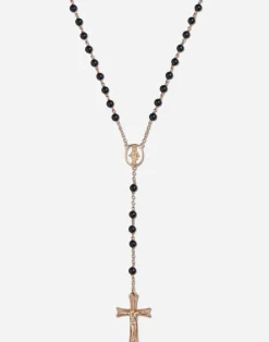 Red gold Devotion rosary necklace with black jade spheres