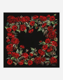 Red rose-print silk twill foulard (90x90)