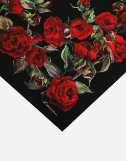 Red rose-print silk twill foulard (90x90)
