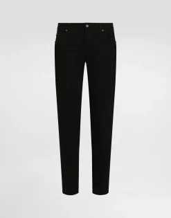 Regular-fit black wash stretch jeans