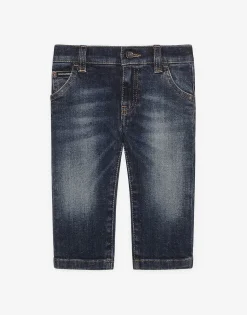 Regular-fit dark blue wash stretch jeans